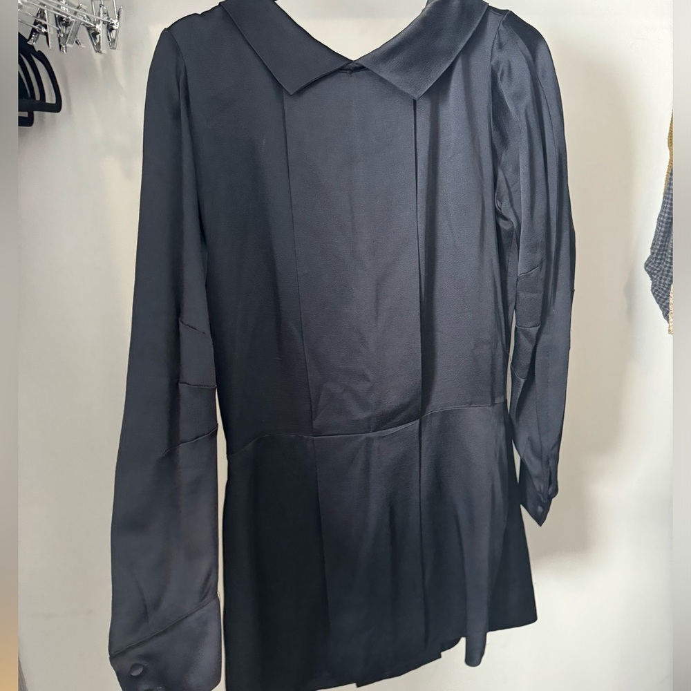 Silk Italian made Navy mini fancy dress - long sleeves collar BRAND GF FERRE